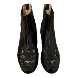 Charlotte Olympia Chelsea Kitty Cat leather black Chelsea ankle boots 8.5